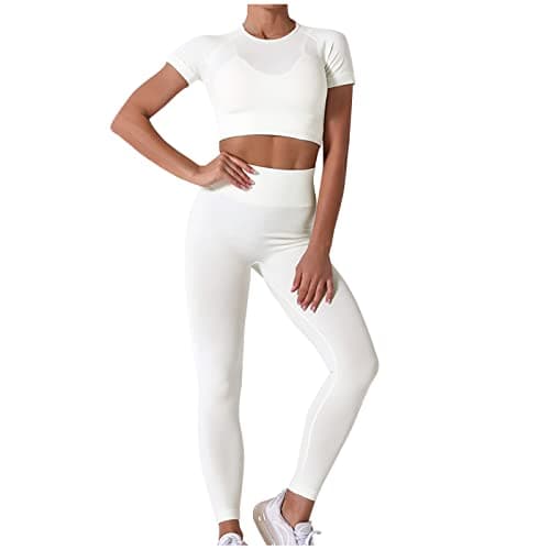 Fartey High-Waist Seamless Leggings Matching Backless Strappy Sports Bras Yoga Running Set
