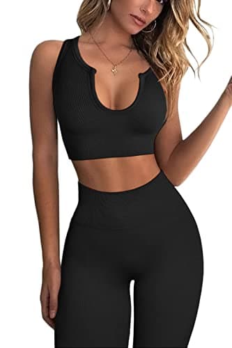 QINSEN Women's Workout Sets: Seamless Crop Tank and High Waist Yoga Leggings