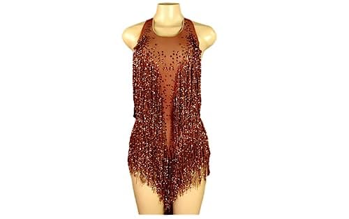 HEYDHSDC Sparkly Crystals Fringe Bodysuit Dance Costume