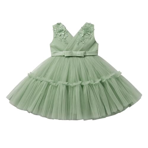 ODASDO V-Neck Sleeveless Tulle Tutu Dress for Flower Girls and Kids