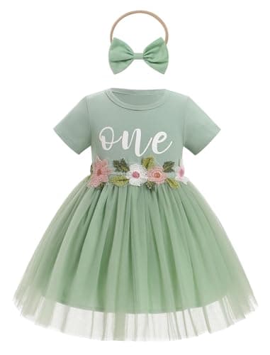 IDOPIP Baby Girls' 1st Birthday Flower Tutu Dress & Headband Set for Cake Smash