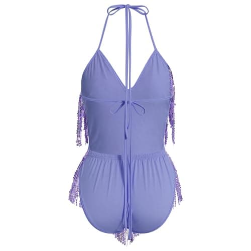 FYMNSI Women's Rave Bodysuit: Sleeveless Sequin Tassel Leotard for Nightclub and Halloween
