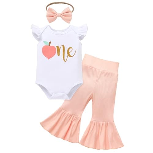 IMEKIS Baby Girl 1st Birthday Strawberry Peach Romper & Outfit