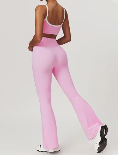 ABOCIW Women's Workout Set Contrast Piping Sports Bra & High Waist Leggings