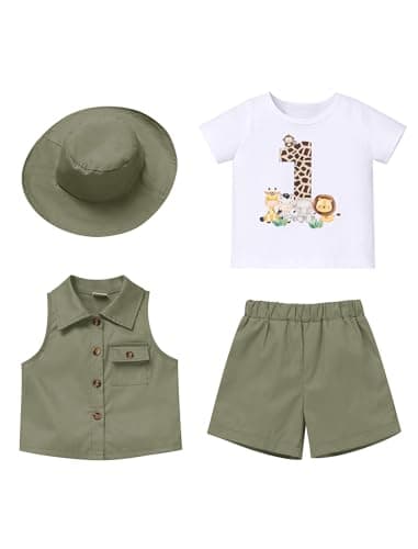 IMEKIS Baby Boys 1st Birthday Jungle Safari Outfit 4PC Set