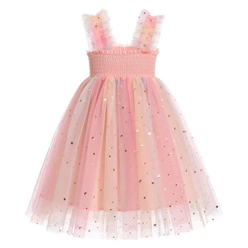 IMEKIS Toddler Girl Rainbow Sequin Butterfly Dress for Birthday Parties