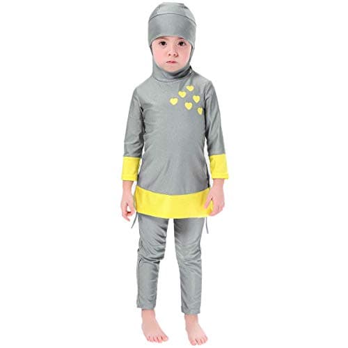 IMEKIS Modest Girl Burkini Swimsuit Set with Long Sleeve Rash Guard