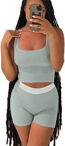 Ribbed Crop Tank Top and Yoga Leggings Set for Women