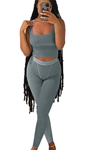 Ribbed Crop Tank Top and Yoga Leggings Set for Women