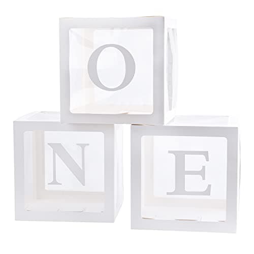 TECKED First Birthday Decor 3 Pcs Balloons, Clear Blocks & Letters for Photoshoot Props