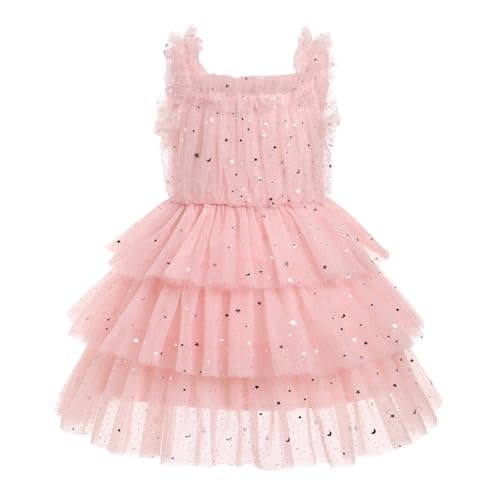IMEKIS Toddler Girls Shiny Sequin Stars Birthday Tutu Dress 1-6T