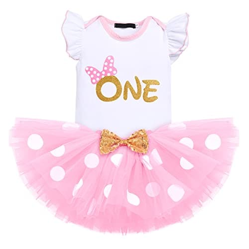 Baby Girl Birthday Outfit Set: Romper Top, Polka Dots Tutu Skirt, Headband