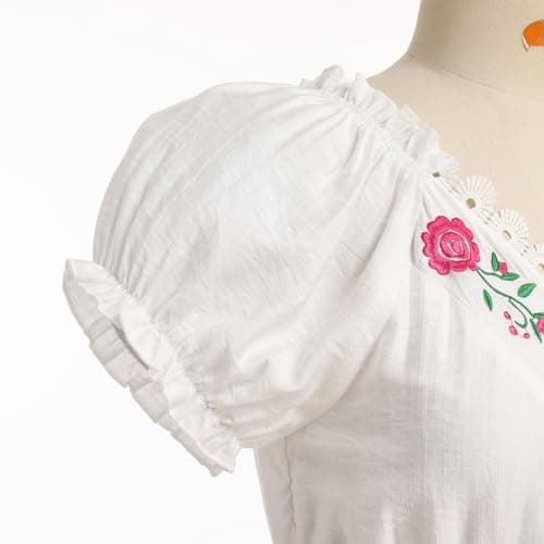 IMEKIS Women's Mexican Fiesta Floral Embroidered Maxi Dress