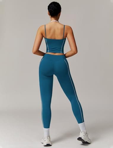 Womens Workout Set Spaghetti Straps Tank Top & High Waist Leggings with Pockets