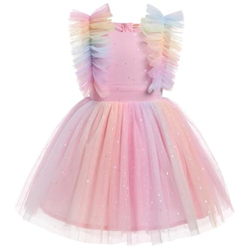 IBTOM CASTLE Girls' Butterfly Daisy Polka Dots Tulle Birthday Dress