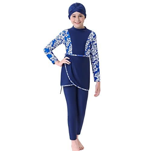 IMEKIS Modest Girl Burkini Swimsuit Set with Long Sleeve Rash Guard