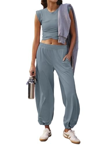 Glamaker Women's Two-Piece Athletic Set Casual Workout Tops & Sweatpants