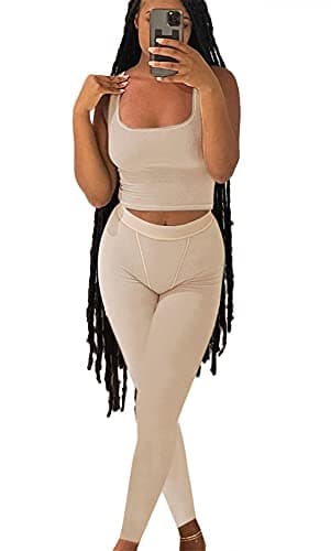 Ribbed Crop Tank Top and Yoga Leggings Set for Women