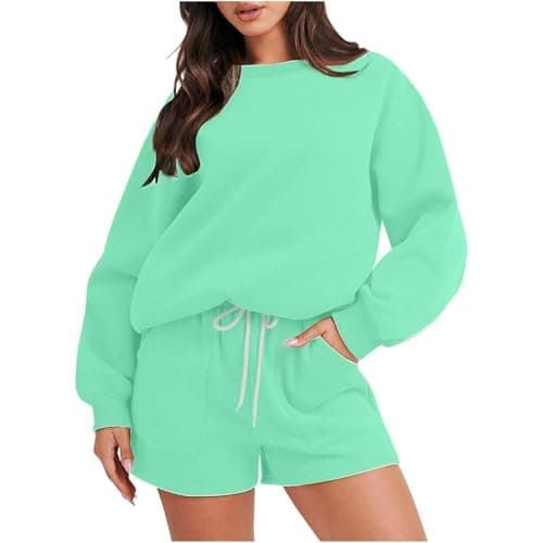 MXTPOV Women's 2024 Fall Two-Piece Outfit Long Sleeve Pullover Shorts Tracksuit