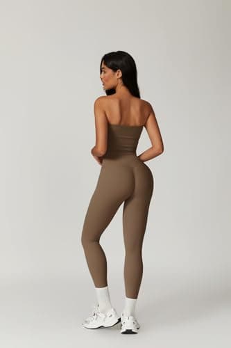 Brown High-Waisted Seamless Leggings & Backless Sports Bra Workout Set for Women Brown Women's Gym Outfits