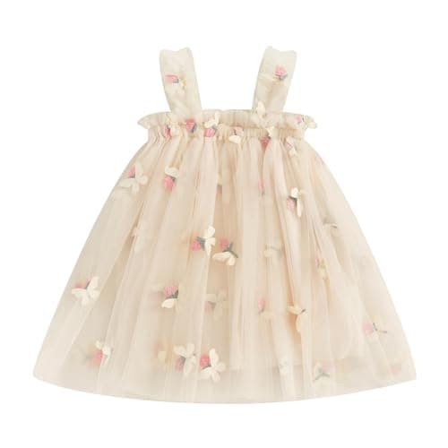 Ginevsal Toddler Butterfly Sleeveless Summer Dress Flowers Tulle