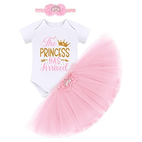 IMEKIS Princess Romper Outfit + Tutu + Headband for Newborn Girls