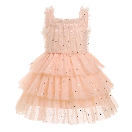 IMEKIS Toddler Girls Shiny Sequin Stars Birthday Tutu Dress 1-6T