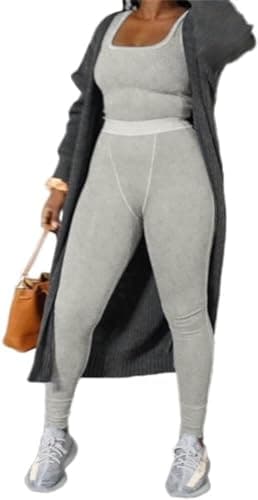 ZFLM Casual Women's Workout Set Ribbed Tank Top & High Waist Leggings