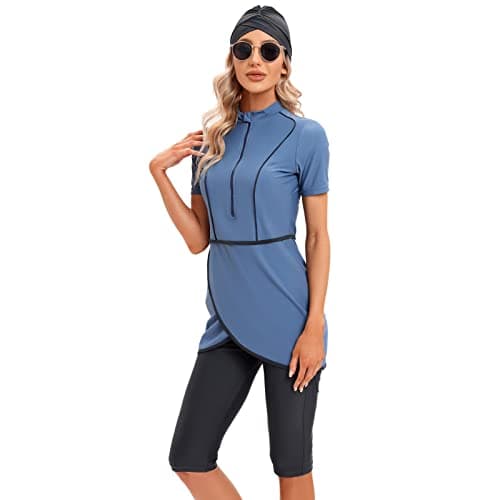 IMEKIS Modest Women's Burkini Swimwear.HashSet Cover Top Capris Set