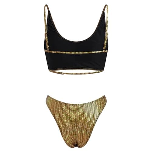FYMNSI Sparkly Cami Crop Top & Cheeky Bikini Bottoms 2PCS Strappy Outfit