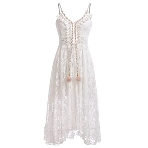 Boho Maxi Dress Lace Up Tassel V Neck Flare Wedding Beach Dresses