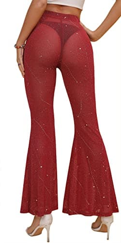 DZOVUTTZ Women's Festival Dance Outfit Bell Bottom Mesh Pants