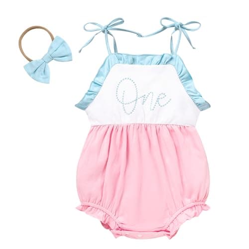 TITKKOP Baby Girl 1st Birthday Bubble Romper Sleeveless Bodysuit