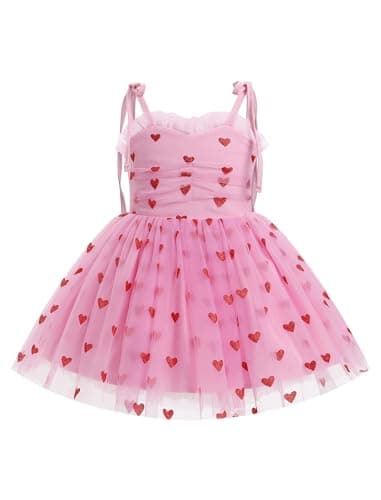 IMEKIS Toddler Girl Strawberry Heart Tulle Birthday Dress