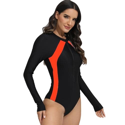 IMEKIS Womens UV Protection Colorblock Rashguard Swim Suit