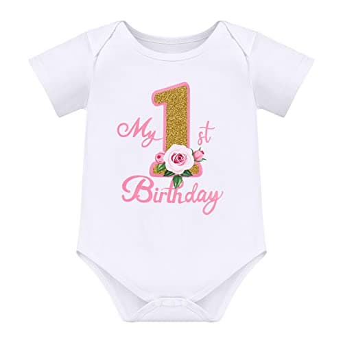 ODASDO Baby Girl's 1st Birthday Flower Cotton Romper & Tutu Skirt 3PC Set