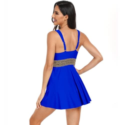 IMEKIS Women's Contrast Tape Tummy Control Swimdress with Shorts
