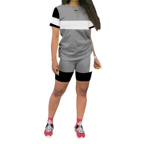 KINIKO Women's Casual Fashion Sports Suit Set - Short Sleeve Top and Pants