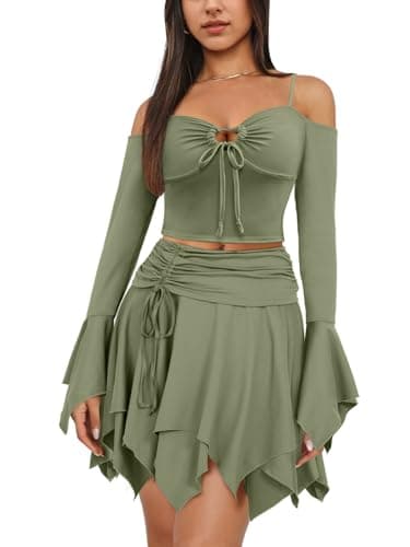Ophestin Women's Y2K Fairy Off-Shoulder Handkerchief Skirts Set