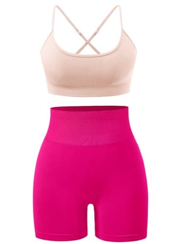 High Waisted Yoga Shorts and Strappy Sports Bra Gym Set for Women