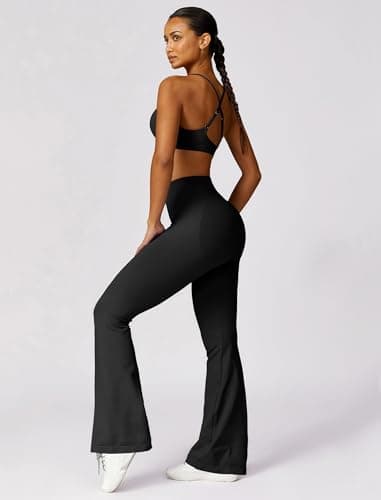 OmeWee Women's V-Neck Adjustables Cami Bra & High-Waist Flared Leggings Workout Set
