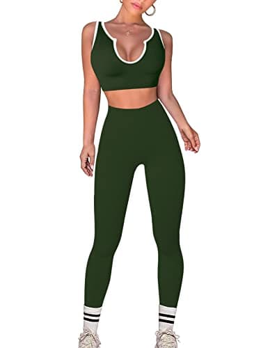 Hafailia Women's Gym Two-Piece Outfit: Crop Tank & High-Waist Leggings
