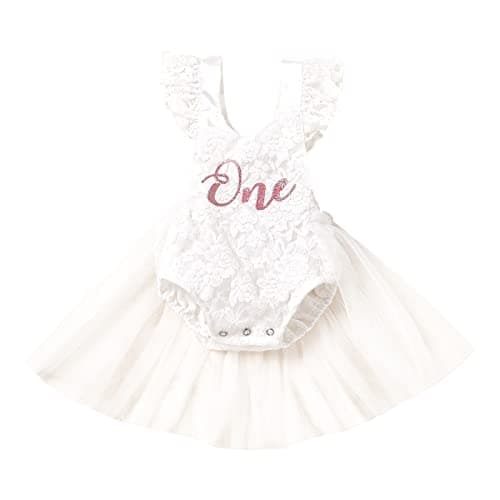 IBAKOM Baby Girl First Birthday Tutu Dress Lace Tulle Romper