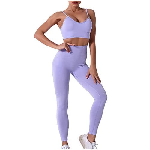 Fartey High-Waist Seamless Leggings Matching Backless Strappy Sports Bras Yoga Running Set