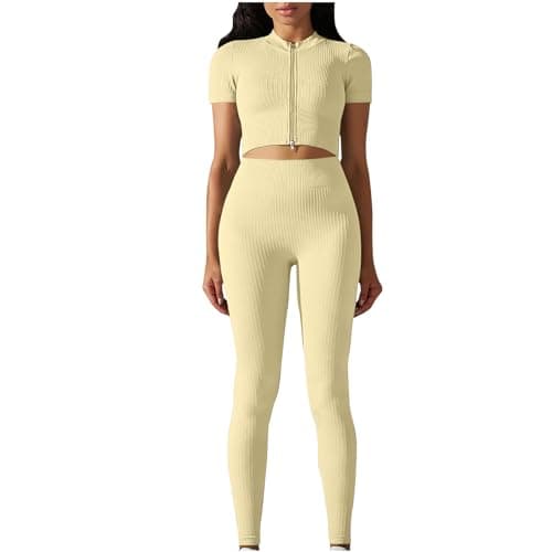 Fartey Women's Matching Workout Set High Waist Leggings & Zip Up Tops