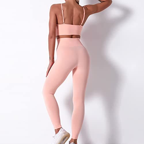 Fartey High-Waist Seamless Leggings Matching Backless Strappy Sports Bras Yoga Running Set