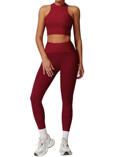 Womens QBGJTD Workout Sets: Racer-back Top & High-Waist Leggings