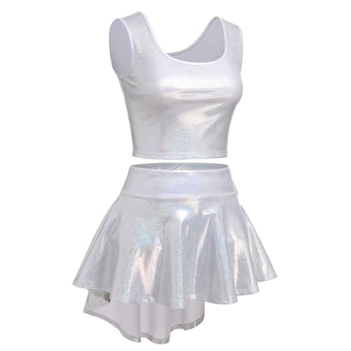 ABAFIP Women's Shiny Crop Top & High-Low Skirt Music Festival Outfit Set