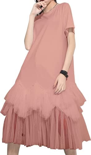 ellazhu Women's Short Sleeve Oversized Tulle Dress