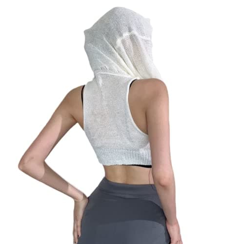 Women Knitted Sleeveless Hoodie Crop Top Streetwear Rave Outfit